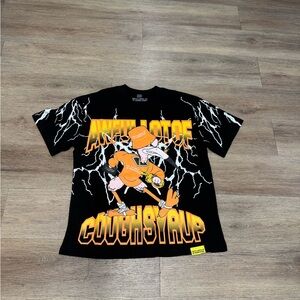Black Graphic T-Shirt with Orange and Yellow Design